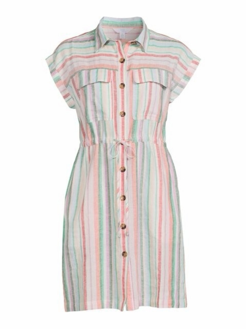 Time and Tru Linen Blend Stripe Button-Front Midi Dress